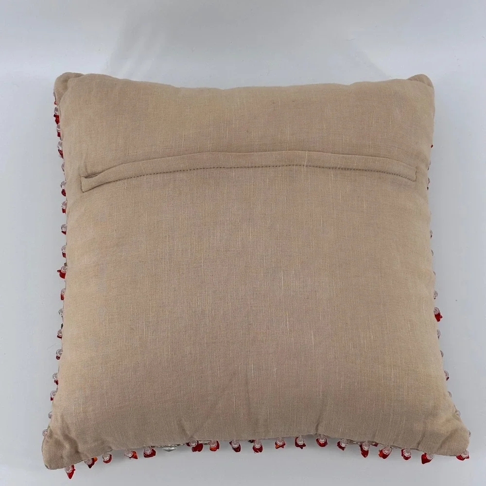 Anthropologie Beaded Silk Accent Pillow Champagne Red Embellished‎ Boho-Luxe